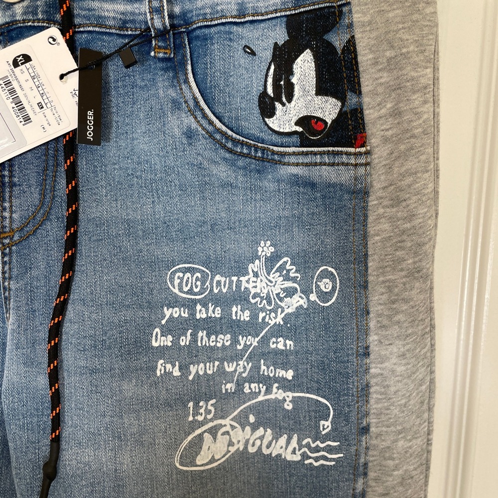Desigual x Disney Mickey Mouse Hybrid Denim Jogger Jeans Blue Grey NWT XL - Picture 5 of 13
